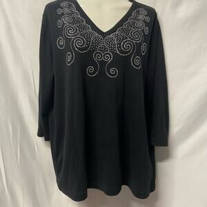 Isaac's Designs Casuals Pullover Sequin Dark Black Size L Bling Vintage